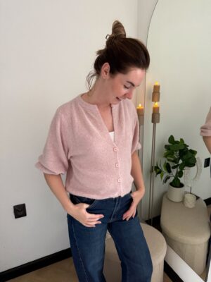 Roze vestje met V hals en 3 kwart mouw