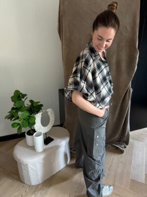 Zwart/grijs/ecru ruitblouse