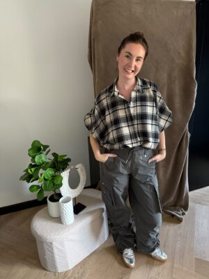Zwart/grijs/ecru ruitblouse